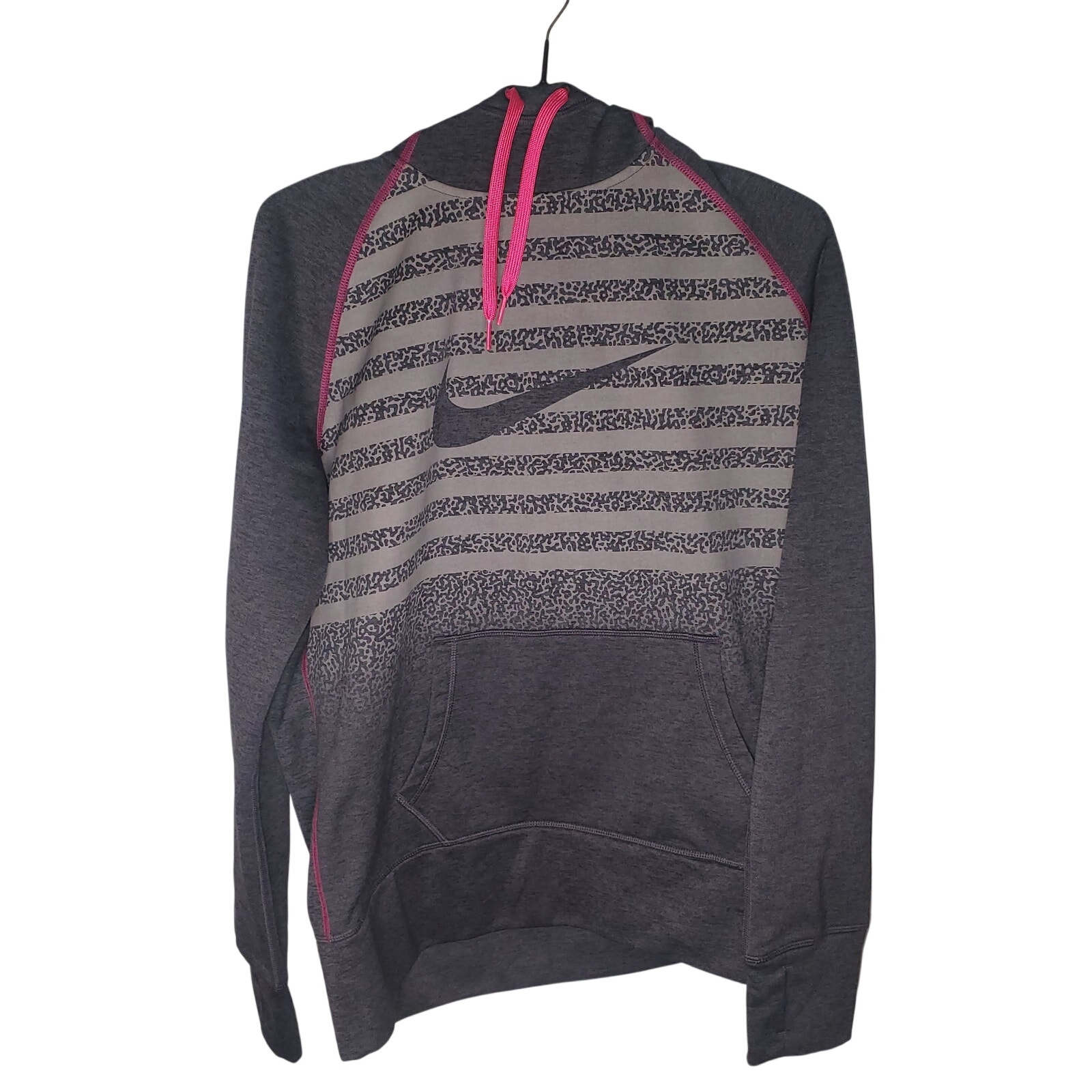 Nike Therma-Fit Fleece Hoodie Gray Pink Women's Large Center Swoosh